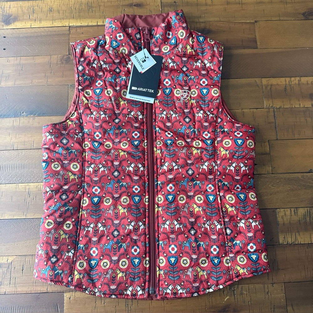 ARIAT Youth Bella Reversible Puffer Vest Dala Horse / Arctic NEW $69.95 sz M-XXL